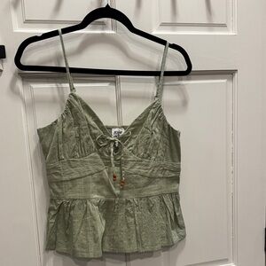 Women's Green Eyelet Top